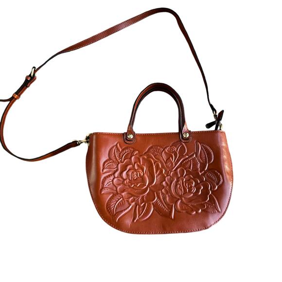 PATRICIA NASH FAIRFORD TULLED LEATHER SATCHEL CLASSIC HANDBAG CASUAL NEUTRAL - Picture 2 of 11